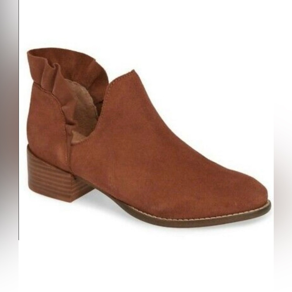 Seychelles Anthropologie Women’s Suede Tan Brown Ruffle Pull On Booties Size 8.5
